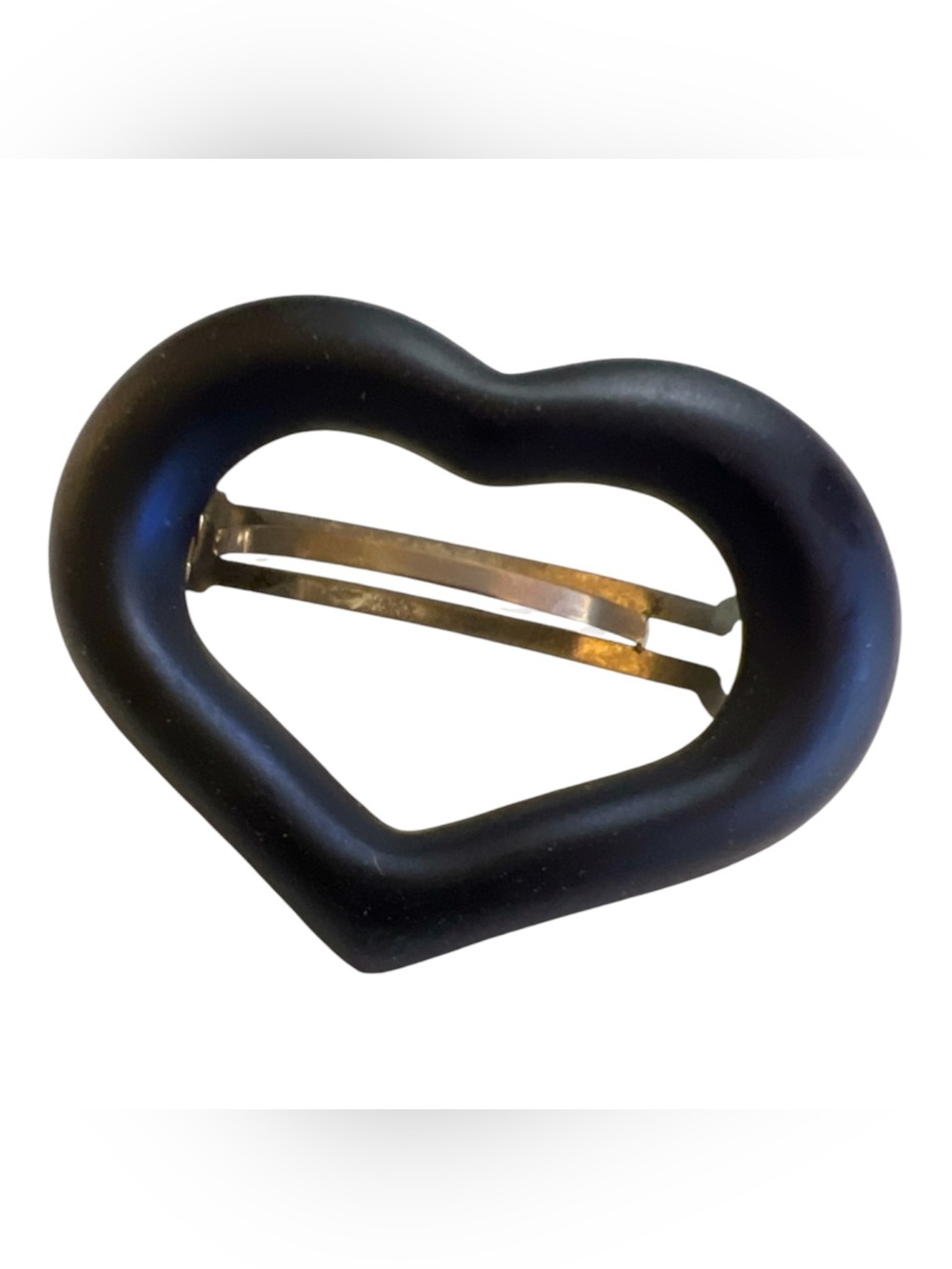 Vintage Large Black Puffy Heart Barrette, Deadstock, Made‎ in France